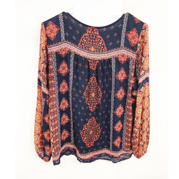 Lucky Brand Multicolor V-Neck Peasant Blouse Boho Sleeve Size M - Picture 5 of 7